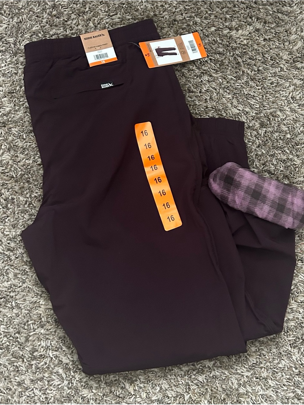 Eddie Bauer Women's Dark Plum Fleeced Lined Performance Pants - Size 16